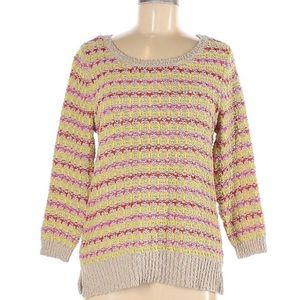 Ann Taylor Loft Chunky Cozy Pink Red Yellow Striped Soft Knit Sweater